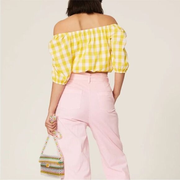 Color Me Courtney Kris Crop Top Small Yellow Gingham Puff - Picture 2 of 8